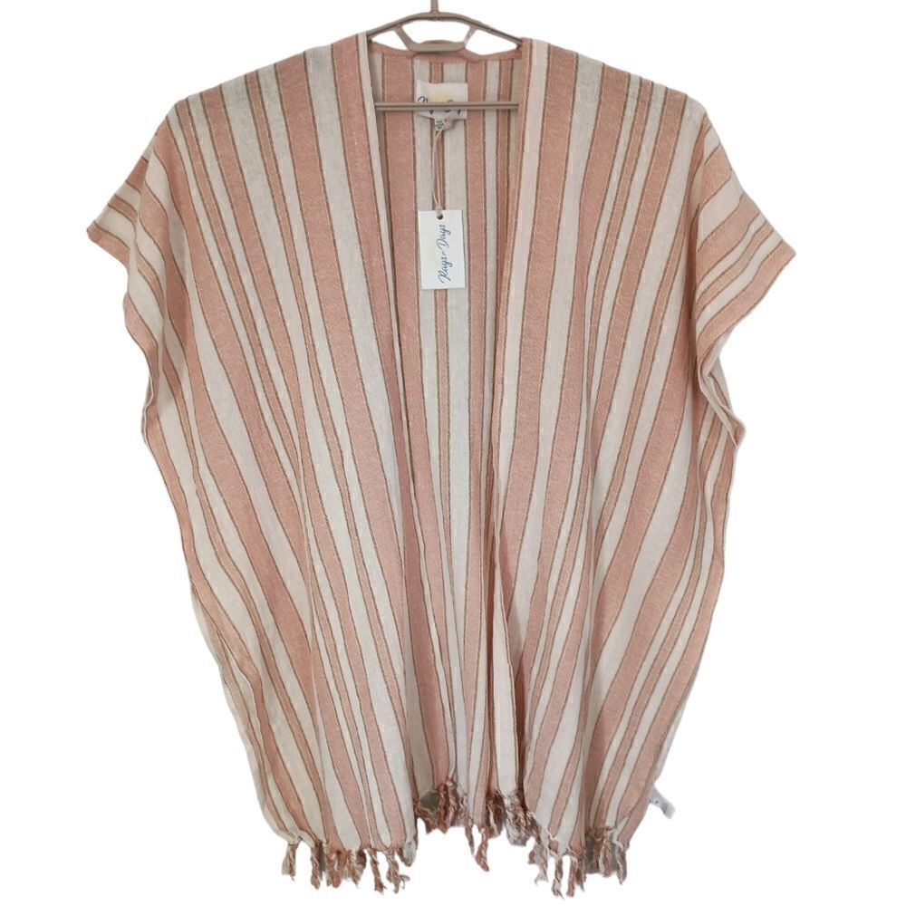 Rays for Days Kimono Cover Up One Size Coral Stripe Fringe Bohemian Beach NEW - Picture 5 of 15